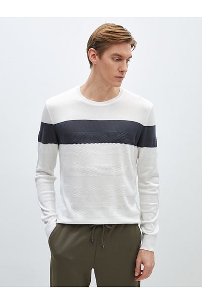 LC Waikiki Gestreifter Strickpullover für Herren – Rundhalsausschnitt, lange Ärmel