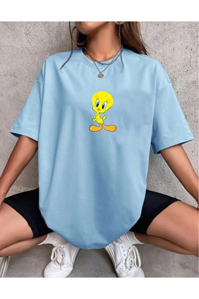 Evomind 1 tricou este un cadou pentru achiziții de 5 sau mai multe în coș - Tricou oversize unisex cu imprimeu Tweety