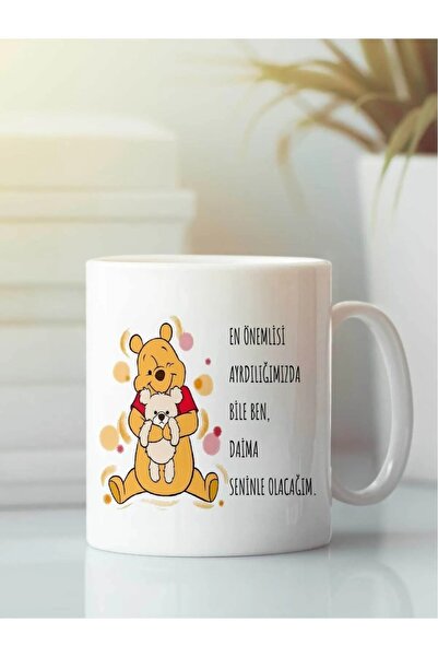 HRS Sevimli Winnie The Pooh temalı beyaz kupa, dostluk ve arkadaşlık simgesi