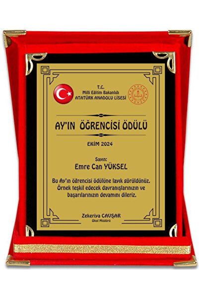 SimArt Design Ayın örnek öğrencisi-personeli Plaketi - Orta Boy TRPL1034