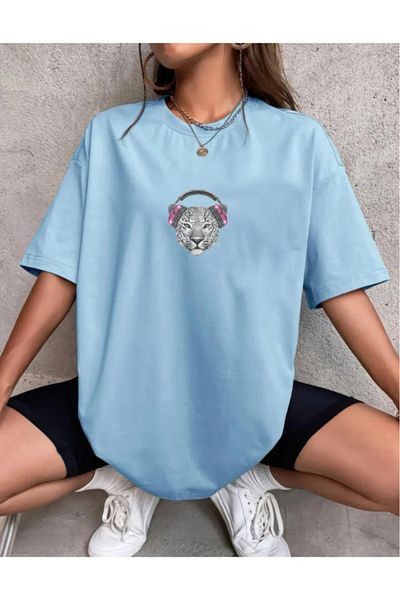 Evomind Tricou oversize unisex - Tigru care ascultă muzică imprimat