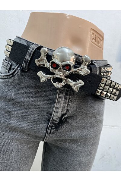 Aksabeltchokers 4.سم جمجمة، عيون حمراء، هرم، معدن فاسق، حزام قوطي