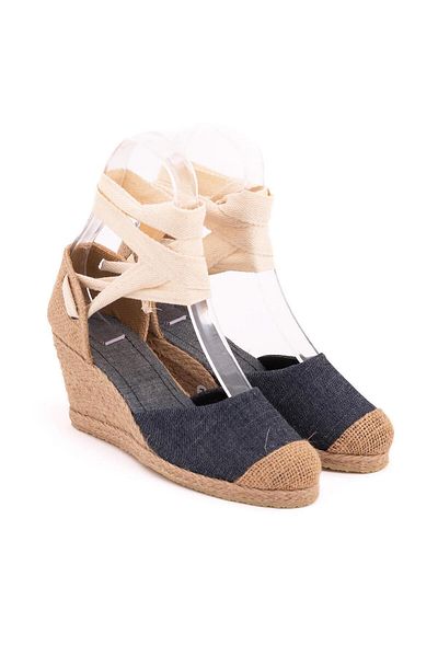 Star Tombis Espadrile de in cu toc cu pană cu șnur albastru denim - lucrate manual