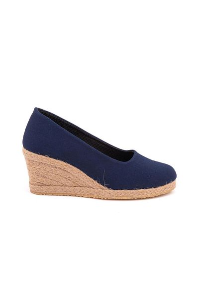 Star Tombis Navy Blue Linen Espadrille - Handmade Real Handmade with Wedge Heels