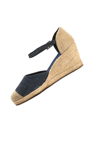 Star Tombis Espadrile din paie de in albastru - Blugi cu toc cu vârf lucrați manual