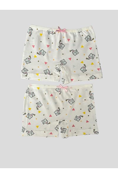 elmas kids Girl's Cotton Elephant Patterned 2'boxer White