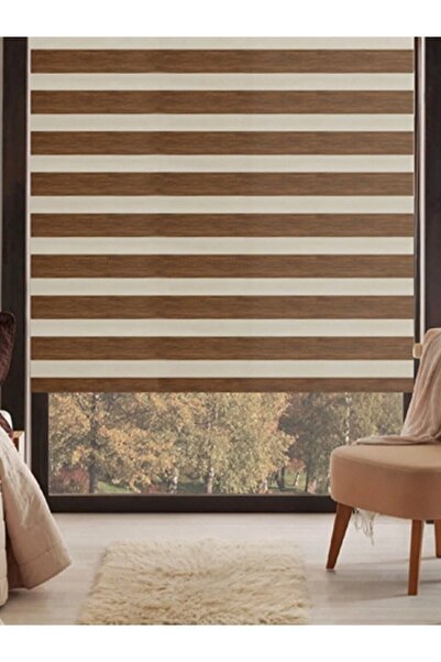 NetworkAvm Zebra Stor Perde Koyu Ahşap Desen Alüminyum Kasa