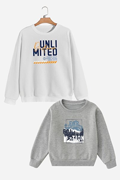 panios kids Φούτερ 2 τεμαχίων Unlimited-exp Edition εμπριμέ για αγόρι λευκό-γκρι