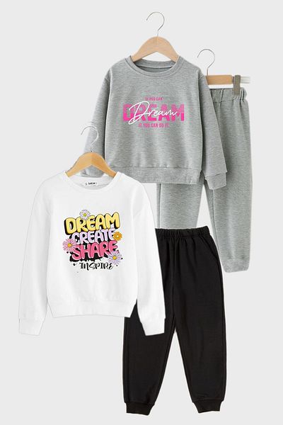 panios kids Σετ φόρμας 2 τεμαχίων Dream-dream Create Share Printed Girl's Grey-white
