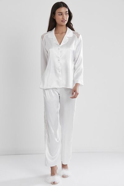 Pierre Cardin Saten Dantelli Kadın Pijama Takımı - 1438 Ekru