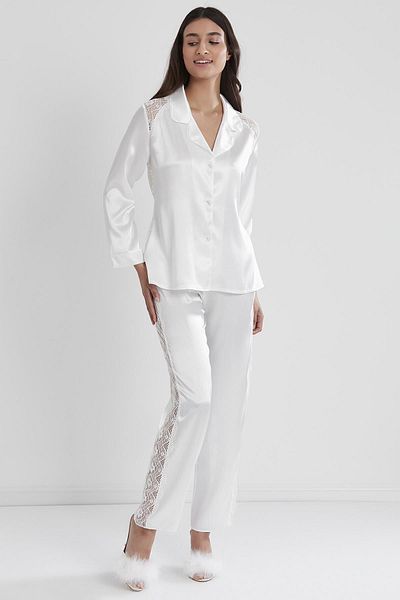 Pierre Cardin Satin Lace Women's Pajama Set - 1438 Ecru
