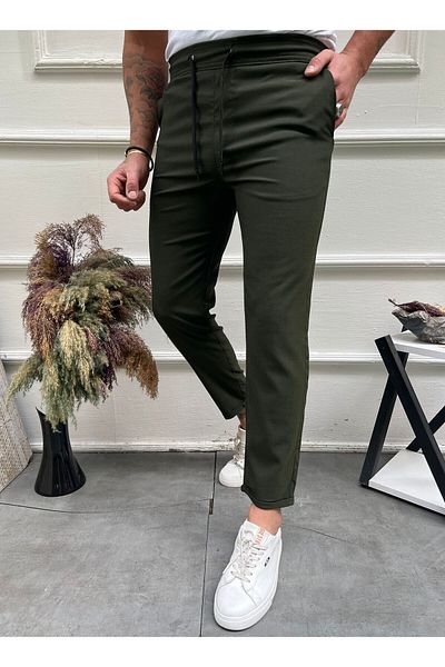 Bürke Men's KHAKI Color Elastic Waist Lace Up Woven Flexible Relaxed SlimFit Comfortable Cut Jogger Pants