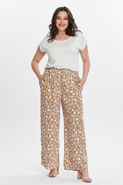 My ELİF Tekstil Women's Camel Floral Print Draped Woven Trousers