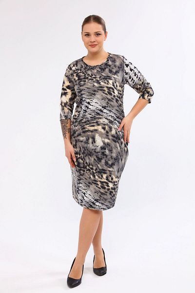 FARBAPLUS Large Size Patterned Winter Dress - Pockets, Model 33d-2051