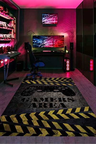 YTR HOME Dijital Baskı Yıkanabilir Kaymaz Taban Gamer Halısı Genç Odası Oyunc...