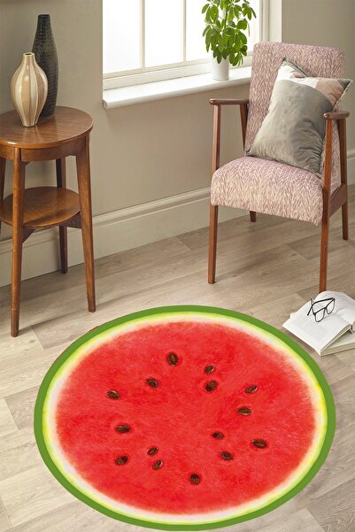 YTR HOME Meyve Desenli Dijital Baskı Yıkanabilir Kaymaz Taban Yuvarlak Salon ...