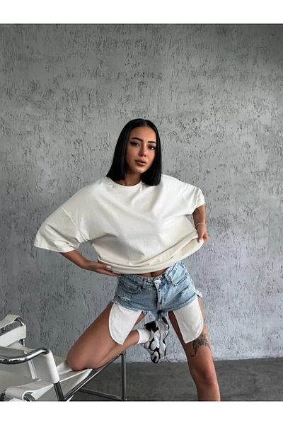 Moka Shopin Tricou alb cu gât simplu