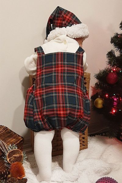 Shecco Babba Baby Christmas Shorts Jumpsuit Hat Set Plaid 0-3 Years Variant