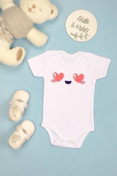 bebetospik Cotton Heart Eye Printed Short Sleeve Snap Bodysuit