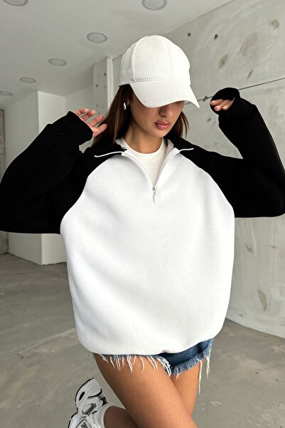 Sun Victoria Unisex Siyah Dik Yaka Oversize 3 Iplik Şardonlu Sweatshirt