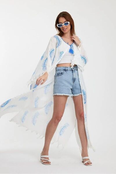 ZTO KADIN PÜSKÜL DETAYLI KİMONO