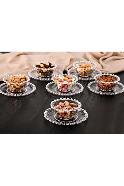 EYNİS HOME 6 Person 12 Pieces Mica Plastic Bead Snack Bowl Presentation Serving Plate Breakfast