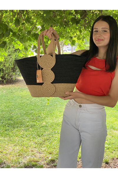 bestiva Straw Look Jute Handbag - Beach and Shoulder Bag