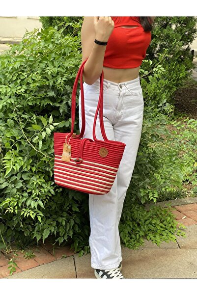 ModaCardin Geantă de plajă și de umăr - Geantă de mână cu aspect de paie de iută