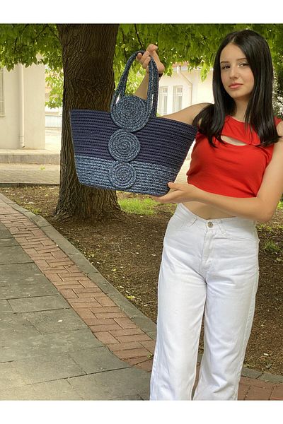 ModaCardin Geantă de plajă și de umăr - Geantă de mână cu aspect de paie de iută