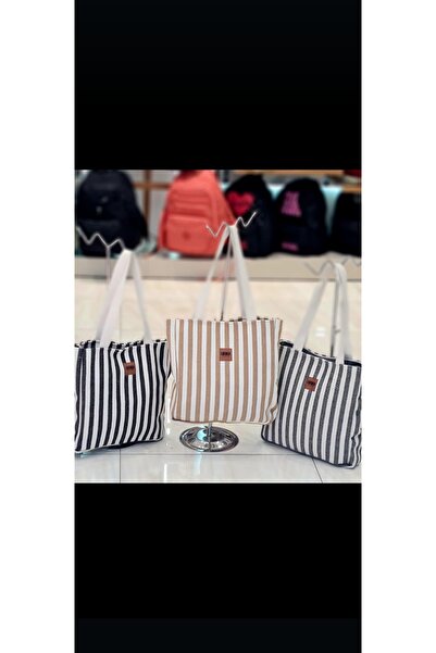 Newish Polo KANVAS ÇİZGİLİ KADIN EL VE OMUZ ÇANTASI