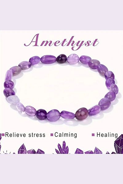 NBS Beautiful Naturel Stones Amethyst Unisex Natural Stone Bracelet - Amorphous Model, Choose Size Suitable for Your Wrist