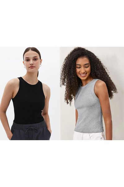 Actiwear Ribbed Halter Neck Women's Knitted Athlete T-Shirt - Pack of 2
