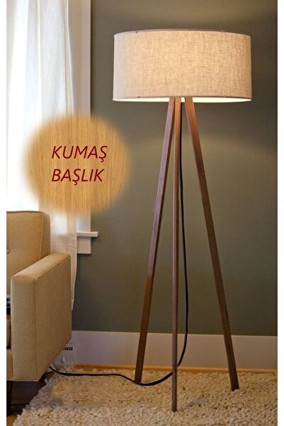 Genel Markalar Home Antik Beji 3 Ayaklı Tripod Lambader Abajur Kumaş Başlık