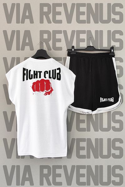 Vordevia Fight Club Crew Neck αθλητικό μπλουζάκι και μαύρο αθλητικό σορτς - εμπριμέ στην πλάτη, μηδενικά μανίκια