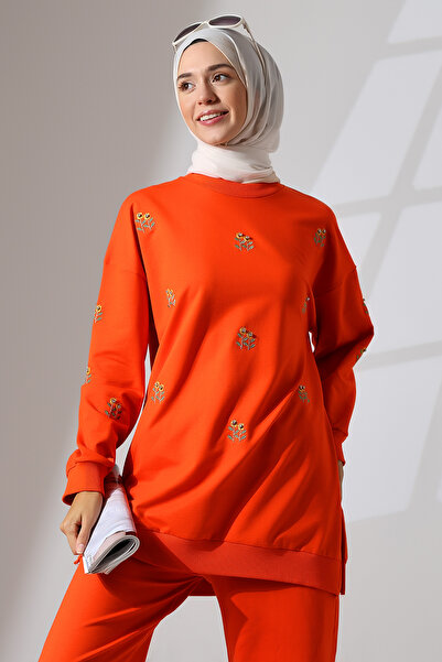 Mihran Butik Costum Hijab elegant sezonier portocaliu - Tunica sport si confortabila, pantaloni