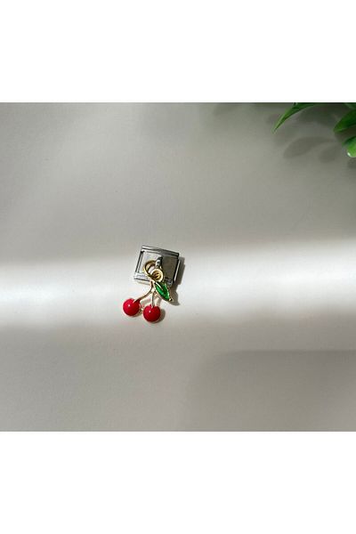 staınless steel Italian Bracelet Charm with Cherry Figure in Stainless Steel