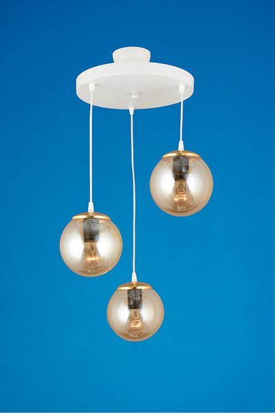 SONSUZ AYDINLATMA&AVİZE White 3-Piece Infinite Pendant Lamp Tray - Honey Glop Ball, Glass Flat Downward Facing Luxury Chandelier