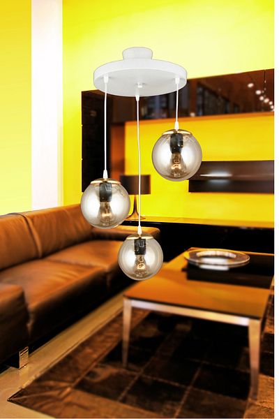 SONSUZ AYDINLATMA&AVİZE White 3-Piece Infinite Pendant Lamp Tray - Honey Glop Ball, Glass Flat Downward Facing Luxury Chandelier