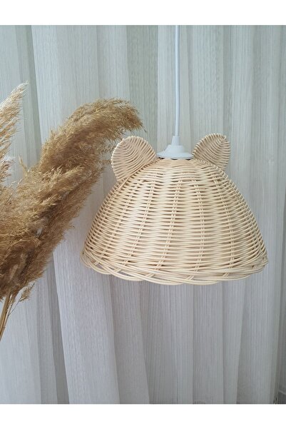 Bilge Bohem Çocuk Odası Rattan Bambu Hasır Avize, Kulaklı Avize