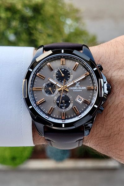 Daniel Klein Men's Wristwatch - Black Case, Dark Brown Color Cord, Functional and Adjustable Cord