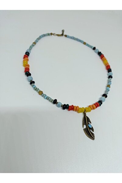mama india alaçatı قلادة قصيرة بوهيمية أصلية بتصميم عرقي مع شكل ريش رقم: 13