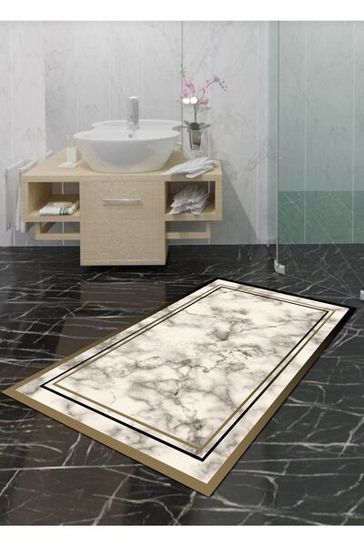 Ardizayn سجادة حمام قابلة للغسل بقاعدة منسوجة من القطن العضوي بنمط رخامي مقاس...