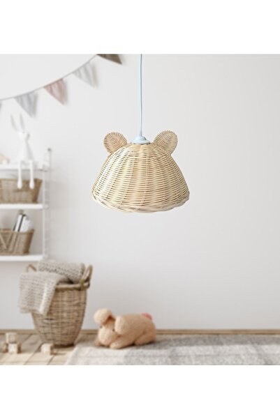 Bilge Bohem Çocuk Odası Rattan Bambu Hasır Avize, Kulaklı Avize