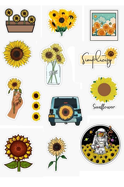 MiniPera Ayçiçeği -sunflower Tasarımlı Sticker Seti - Telefon Ve Bilgisayar, ...