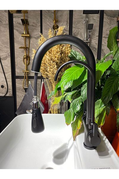 İSAOĞLU YAPI Black Spiral Kitchen Faucet with Purifier Matte Black Sink Faucet with Purifier Luxury Design