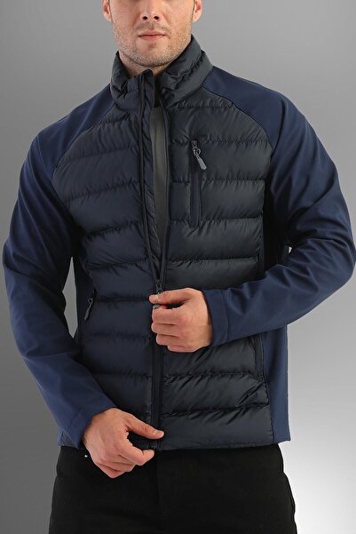D1fference Men's Navy Blue Lined Softshell Hooded Waterproof and Wind Resistant Coat