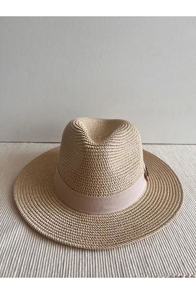 CosmoOutlet Beige Colored Adjustable Hat with Shiny Glitter Detail - Beach Panama