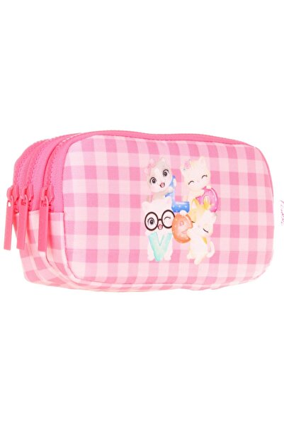 KAUKKO Üç Bölmeli Pembe Sevimli Love Kız Çocuk Kalem Çantası
