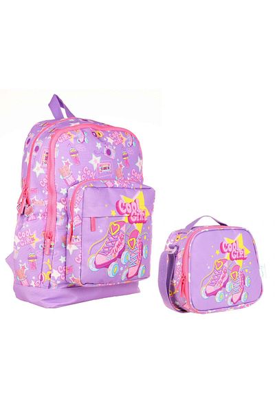 KAUKKO Set rucsac și geantă de prânz pentru școala primară pentru fetiță - Skateboard violet