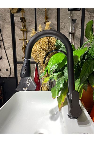 İSAOĞLU YAPI Black Spiral Kitchen Faucet with Purifier Matte Black Sink Faucet with Purifier Luxury Design